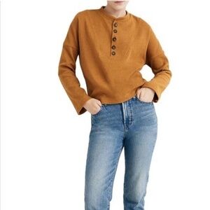 Madewell Texture & Thread Seamed Henley Top S Mustard Ribbed